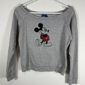 VTG Disney Mickey Mouse Sweatshirt Gray Off Shoulder Graphic Pullover Canada